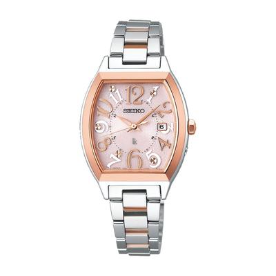 Часы Seiko LUKIA Стандартная коллекция Тип бочки Солнечные Радио SSVW214 Серебристые + Розовое золото Женские