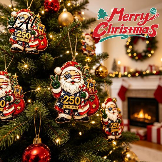 Lightweight Christmas Tree Baubles Patriotic Santa 250th Anniversary Ornament 1776-2026 Commemorative Decoration United States Founding Souvenir 2D