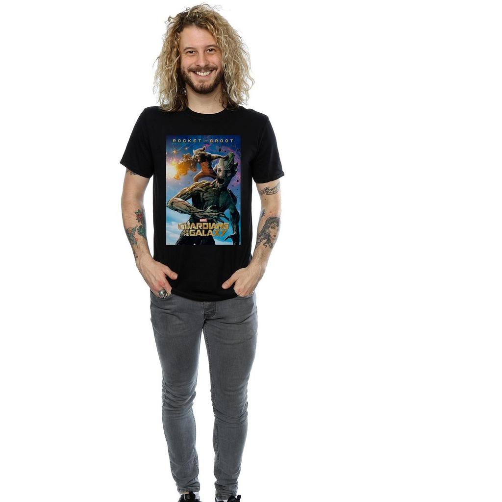 Marvel Mens Guardians Of The Galaxy Rocket And Groot Poster T-Shirt