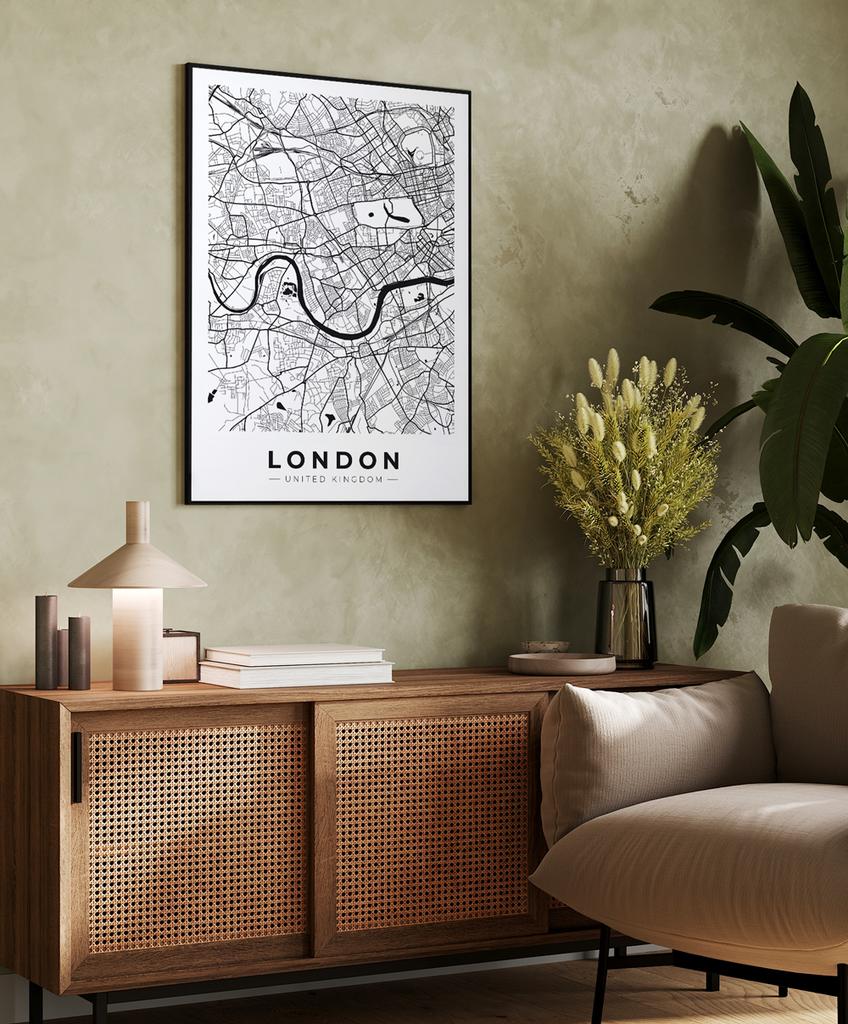 Плакат карта план города лондон в черной раме