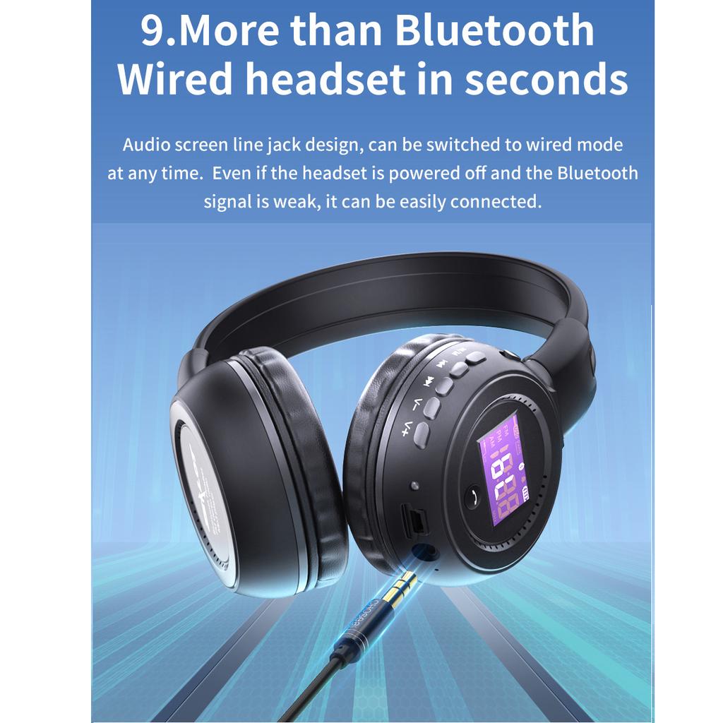 B570 Bluetooth-наушники, складные беспроводные стереонаушники HIFI с ЖК-дисплеем, гарнитура с FM-радио и слотом для карт памяти Micro-SD