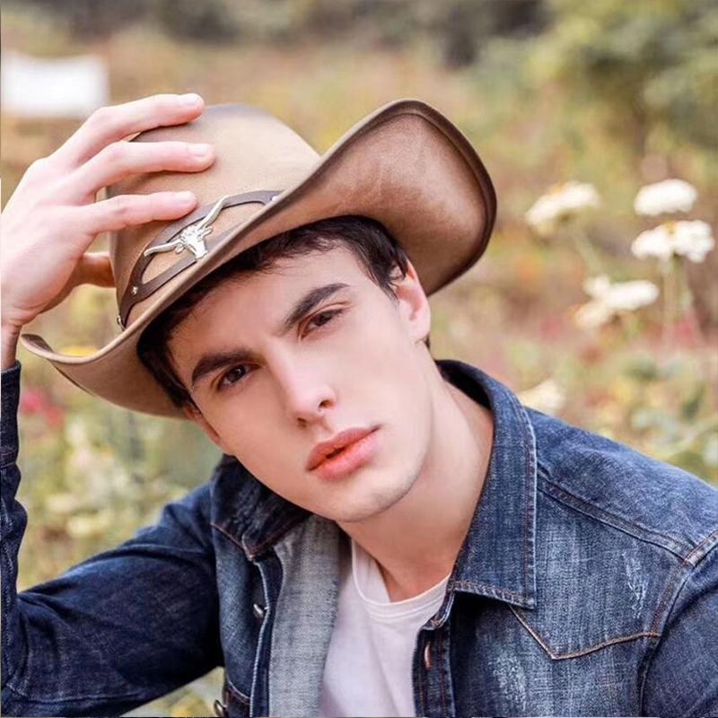 Ковбойские шляпы, женская шляпа Федора в стиле вестерн с широкими полями и веревкой, металлическая голова быка, украшение, кепка из натуральной кожи, джазовые шляпы для верховой езды для мужчин