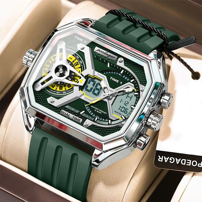 Роскошные мужские часы LED Календарь Неделя Светящиеся Мужские Наручные часы Электронные Прямоугольные Силиконовый Ремешок Кварцевые Мужские Часы