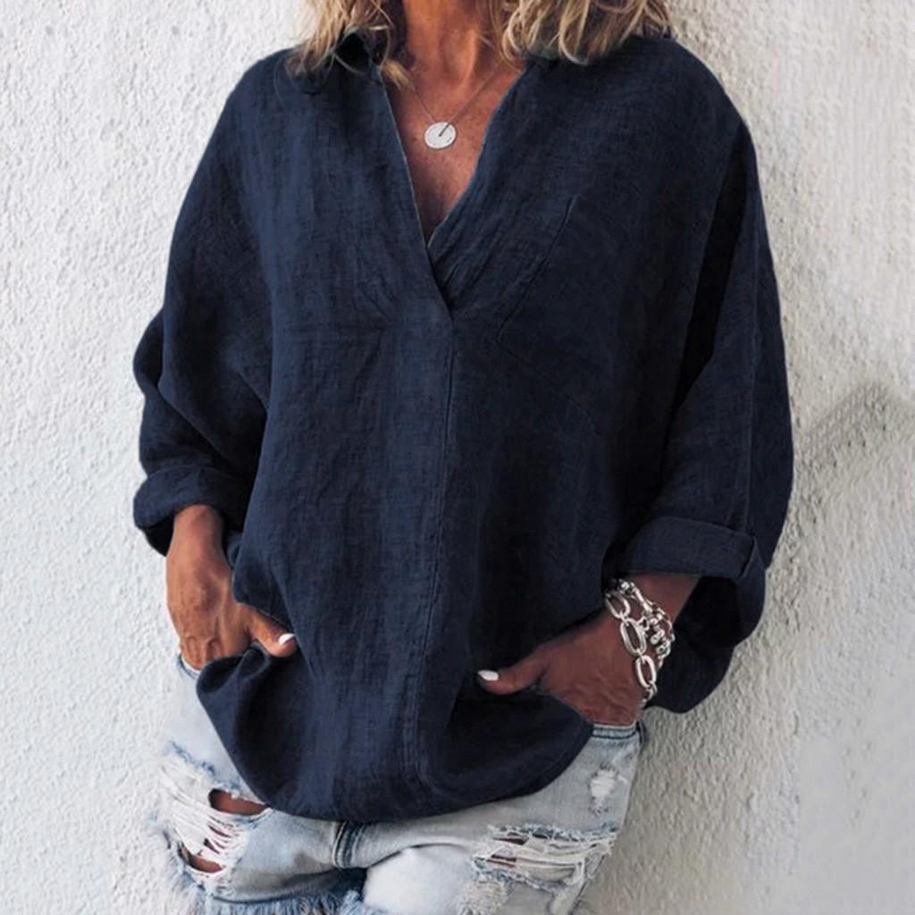 Boho Womens Long Sleeve Cotton Linen Kaftan Ladies Baggy Blouse Tee Shirt Tops