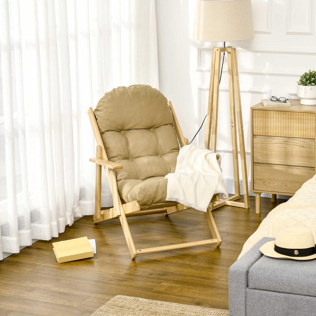 Accent Chair, Recliner, Adjustable Backrest, Beech Wood Frame, Up to 120 kg, Brown