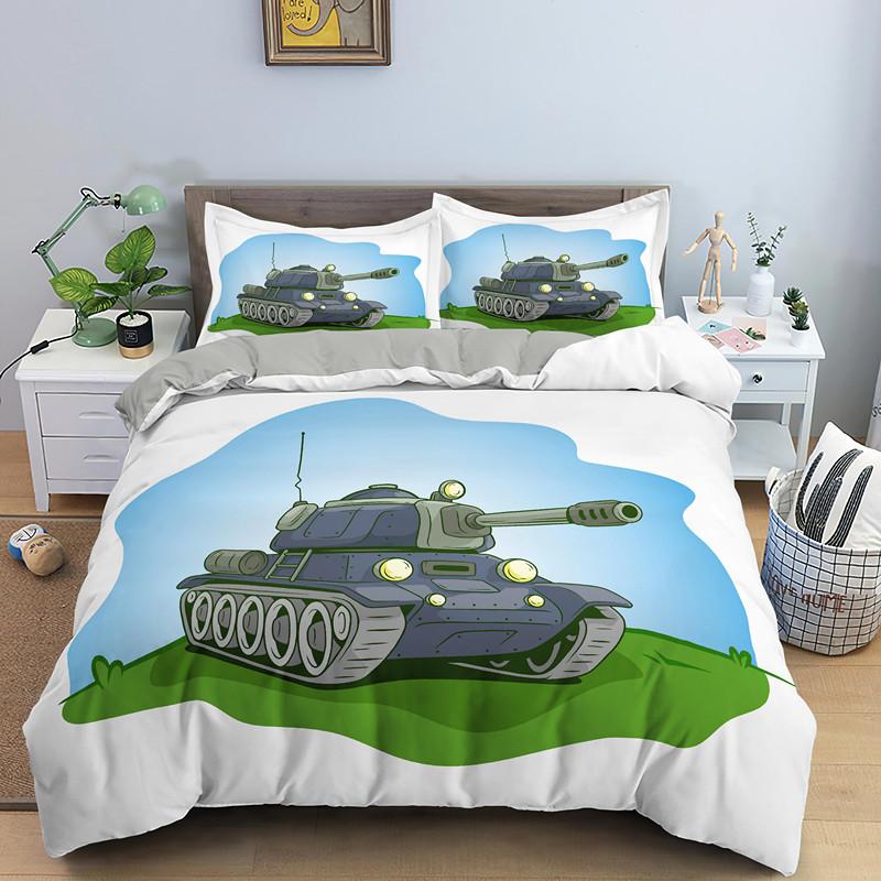 Мультяшный Танк Пододеяльник Набор Постельного Белья на Военную Тему для Детей Мальчиков Мужчины Солдата Камуфляж Армия Актерская Игра Полиэстер Чехол для Одеяла Кинг