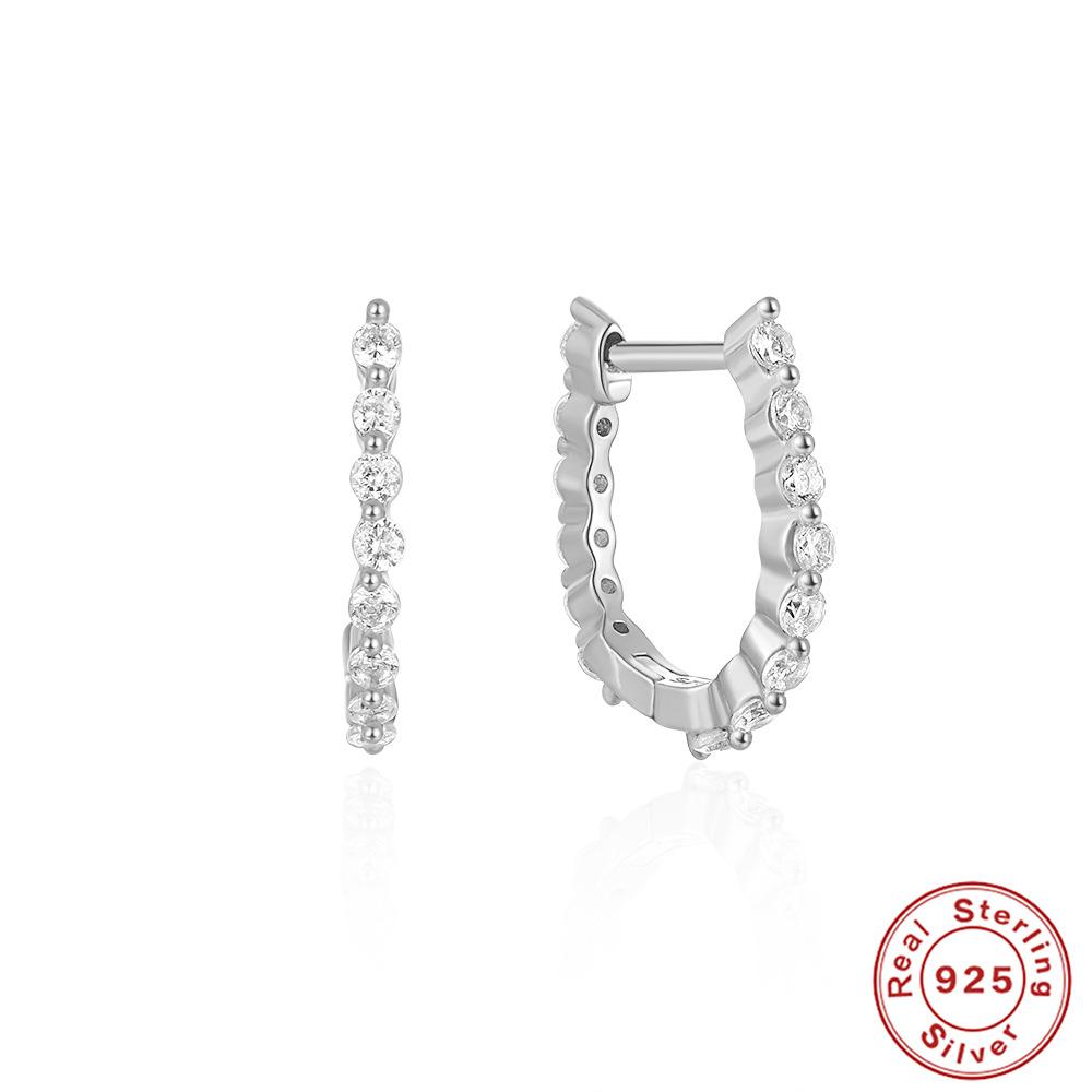 Stylish And Simple Ins Wind S925 Sterling Silver Earrings U-Shaped Fashionable Row Diamond Four-Claw Earrings Earrings