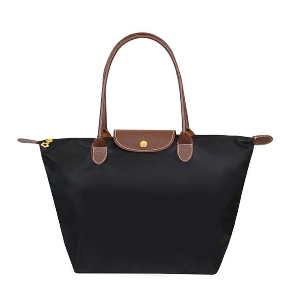 (black, L) New Nylon Beach Tote Bag Fashion Womens Handbag Tote Oxford Shoulder Bags Female Waterproof Dumplings Folding Shopping Bag 2024