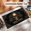 Skull Gothic Theme Soft Crystal Velvet Rug Custom Name & Text Print Non Slip Floor Rug for Bedroom Living Room