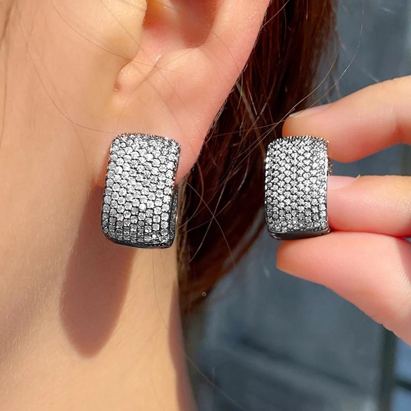 Серьги-кольца Huitan Full Cub Zirconia для женщин Bling Bling Temperament женские аксессуары для ушей Роскошные свадебные украшения