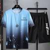 Men's Summer Round Neck T-shirt + Loose Short Loose Casual Gradient Sports Beach Two-piece Set