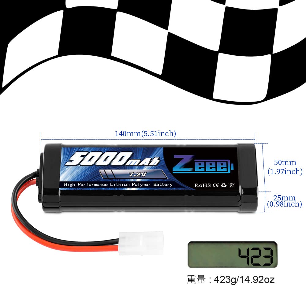 Zeee 7.2V 5000mAh NiMH Аккумулятор с разъемом TAMIYA, 2 штуки, Высокая емкость, для радиоуправляемых машин, радиоуправляемых лодок, гоночных машин и многого другого