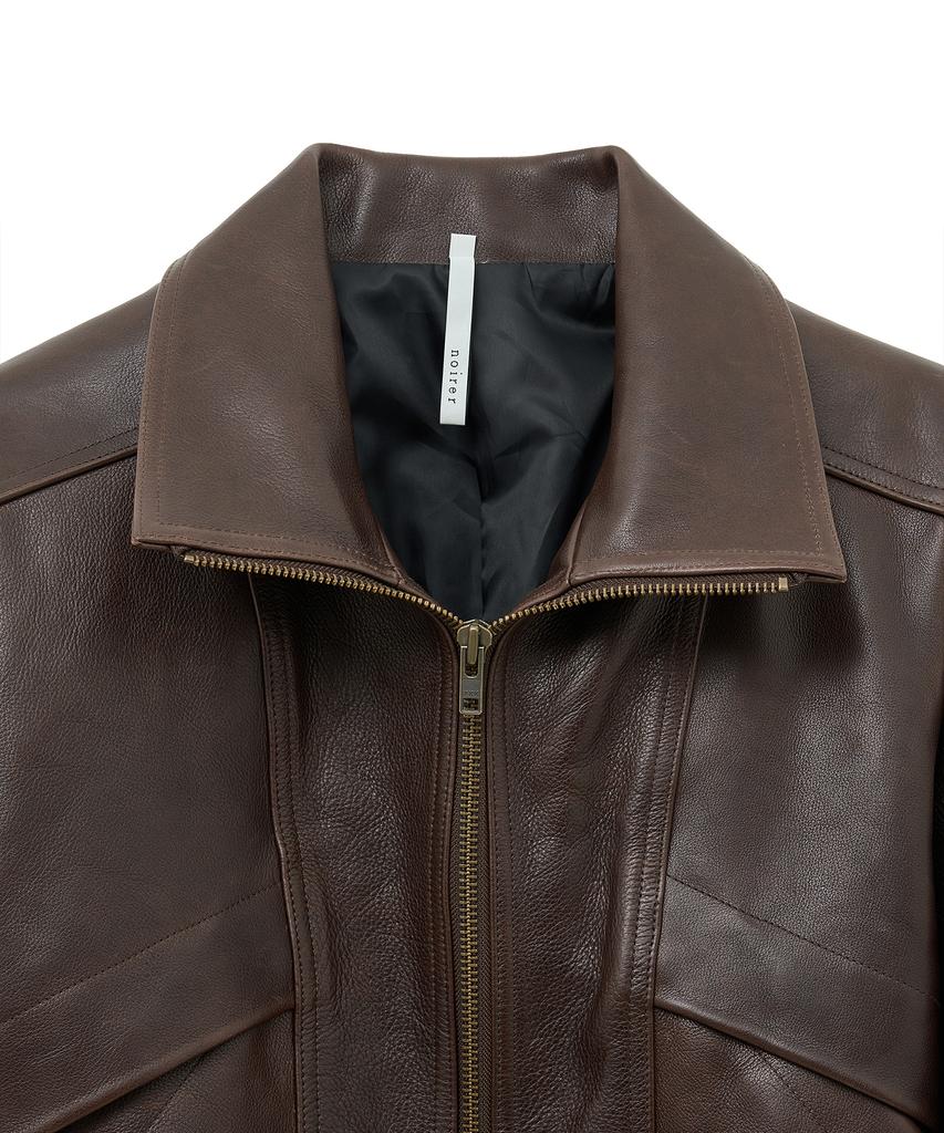 Noirer Antique Cow Leather High-Neck Blouson (Brown)