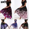 Summer Women Elegant Floral Print U Neck Short Sleeve Evening Dress