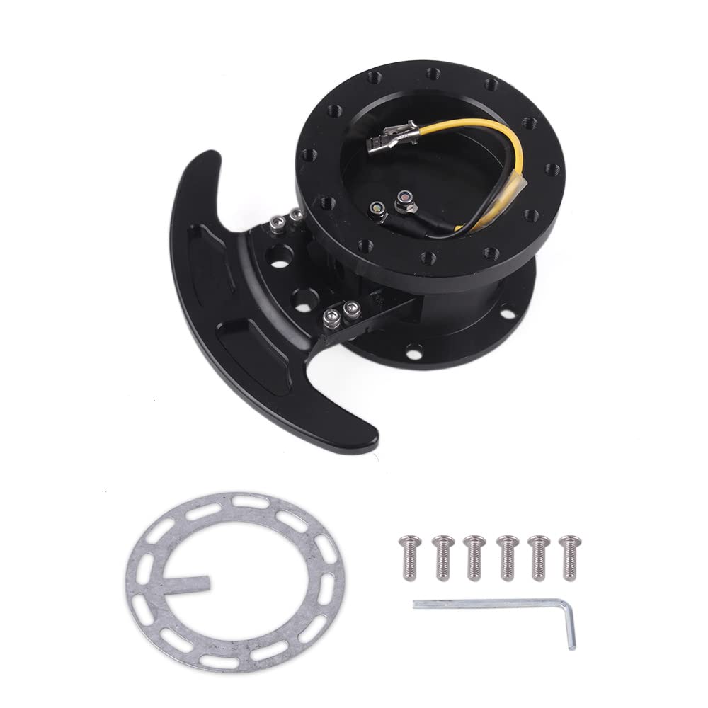 MUTEKI Steering Wheel Hub Quick Release Steering Boss Flip-Up Racing Steering Wheel Hub Adapter Removable Snap-Off Kit Flip-Up Boss Universal (Black)