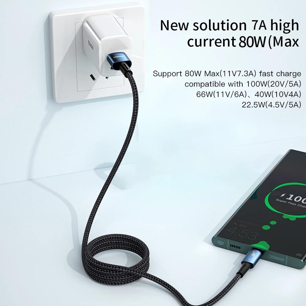 Essager 7A Кабель USB C 100 Вт Кабель USB Type C Кабель для быстрой зарядки Тип C для Huawei P40 Pro Honor 70 Pro Шнур для быстрой зарядки данных