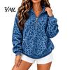 Casual Wear Hoodie Women Leopard Print Hoodie, Oversized Half Zip Hooded Sweatshirt with Long Sleeve Top Kangaroo Pocket, Fall Pullover