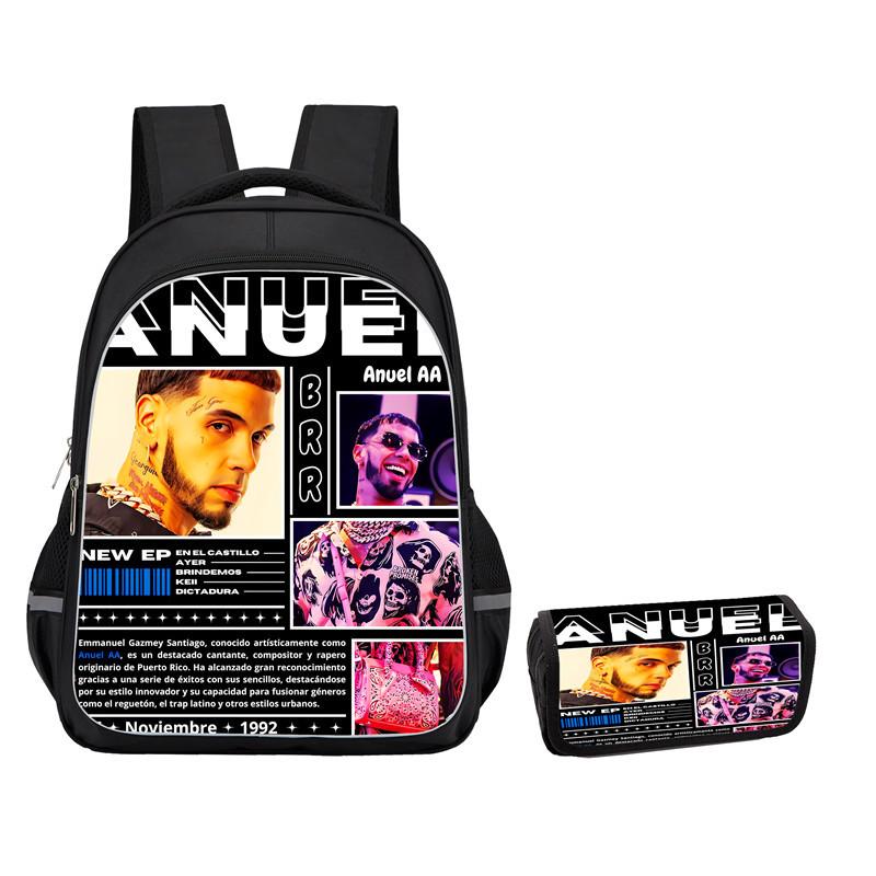 Рюкзак Anuel Aa Мужской и Женский Школьная Сумка Повседневный Большая Вместимость Ящик для Хранения Канцелярских Принадлежностей Тип с Клапаном