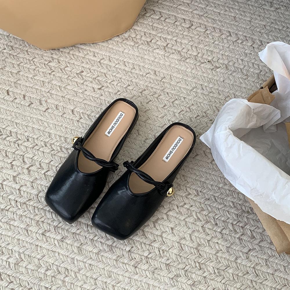 Mary Jane Bag Head Half Slippers Women Wear 2024 Spring French Grandma Doudou Muller Shoes Flat Half Tray Single Shoes Tide