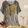 Женская мода повседневная свободная весенняя рубашка женские топы с коротким рукавом белые желтые розы с растительным принтом