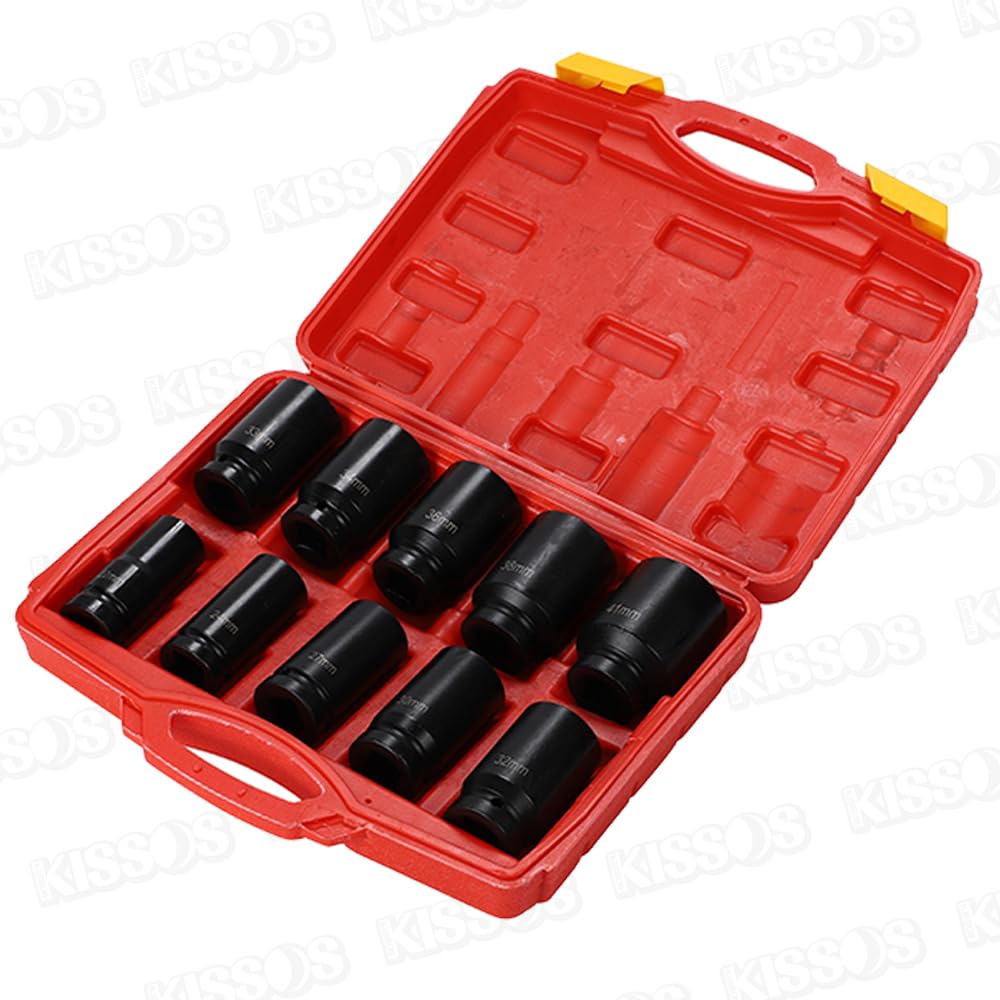 Набор ударных головок Drive Inch Deep, головка Hublock Nut 22 мм 24 мм 27 мм 30 мм 32 мм 33 мм 34 мм 36 мм 38 мм 41 мм Набор из 10 штук с футляром для хранения 3/4