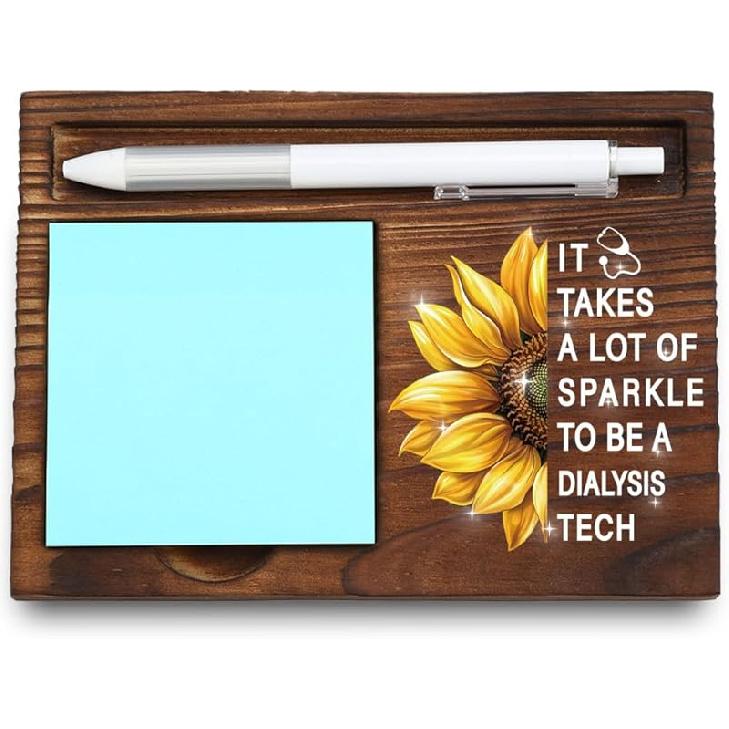 Activity Professional Gift, Sunflower Office Decor Gifts, Appreciation Present for Activity Leaders, Wooden Sticky Note Holder, 6.5×4.8×0.8