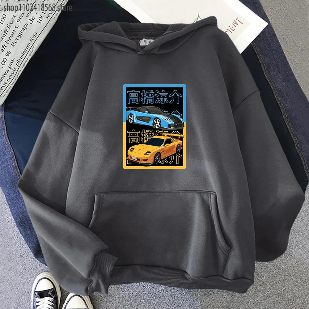 Японское Аниме Худи AE86 Графическая Толстовка Мужская С Круглым Вырезом Длинные Рукава Мода Повседневная Дрифт Гонки Женская Одежда