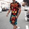 Summer Men's Suit Street Everyday Fashion Casual Short-Sleeved T-Shirt Outdoor Sports Loose Comfortable Shorts 3D Lion Print