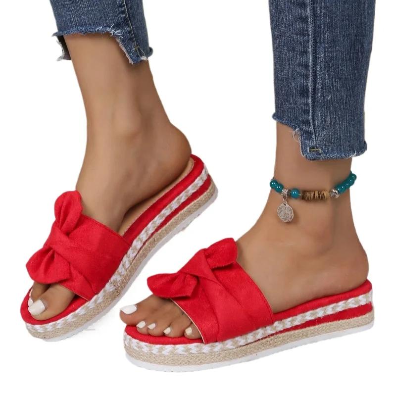 Летняя женская обувь 2024 года, высококачественная модная обувь с открытым носком, однотонная, толстая подошва, женские тапочки, римские пляжные туфли с бабочкой