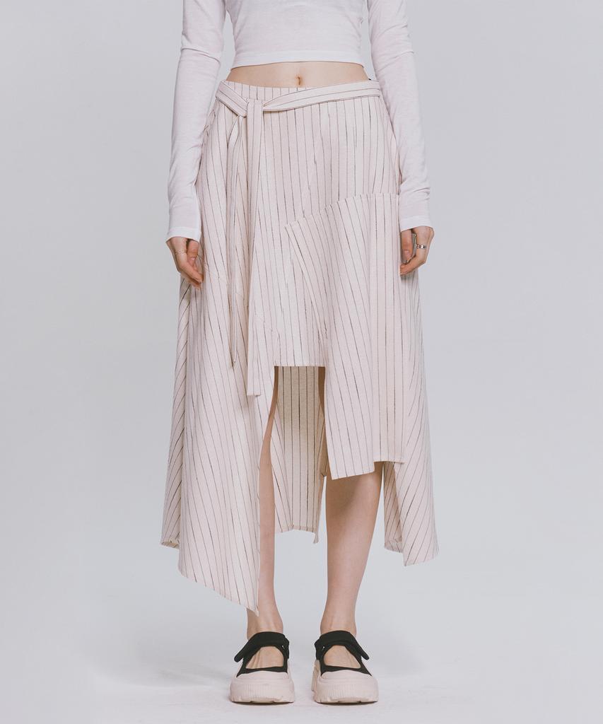 Monophobia Pinstriped Am Cutting Skirt Ivory