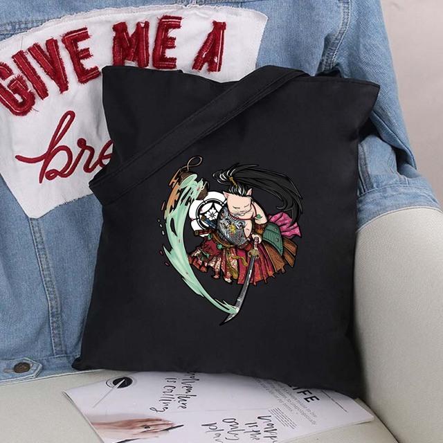 Women Bag Shopper Large Capacity Eco Canvas Cotton Shopper Foldable Fashion Black Cartoon Pictures Handbag Canvas Tote Bag