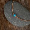 Bohemian Style Turquoise Bead Choker Necklace, Simple Vintage Retro Leather Cord Clavicle Chain