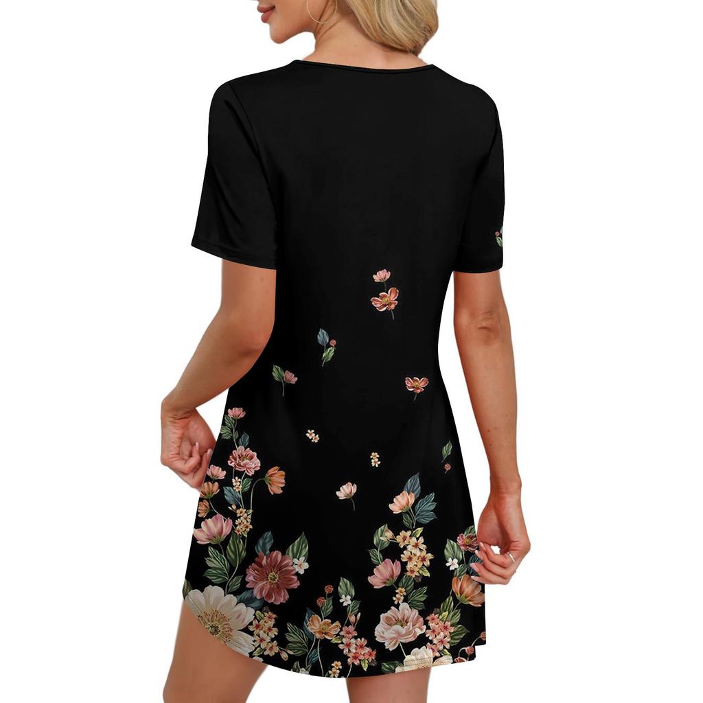 Женское летнее винтажное платье с цветочным принтом, повседневное платье с коротким рукавом и круглым карманом