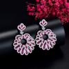 WWJ Gorgeous Geometric Flower Design Earrings Rose Red Cubic Zirconia Drop Earrings for Women