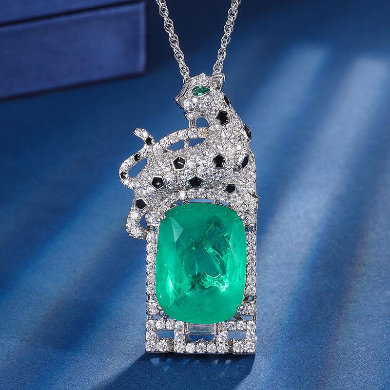 Ювелирные изделия Ретро Имитация Изумруда Леопард Роскошный Инкрустированный Набор Главный Камень 15 * 20 Серьги-пусеты 7 * 9