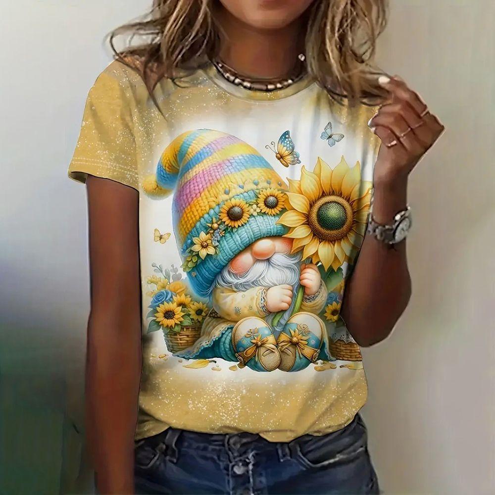 Летний топ с круглым вырезом и принтом 3D Санта-Клауса, модные повседневные женские футболки с короткими рукавами