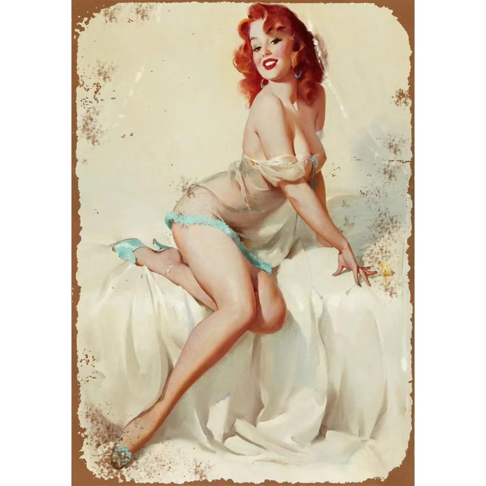 Преобразите свой интерьер с элегантностью: 1шт Винтажное металлическое настенное искусство, украшенное сексуальными женщинами, подойдет для любого бара