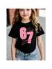 Girls Cute Star Pattern Number 67 Print Short Sleeve Tee Breathable Cotton Perfect for Birthday  Daily Outfitsdf0045