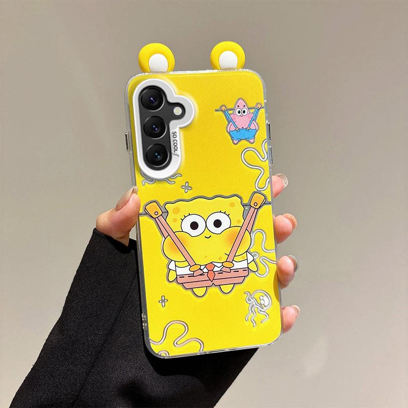 KEYSION Милый мультяшный чехол с ушками для Samsung A17 5G со шнурком Мягкий силикон+ПК Ударопрочная задняя крышка для телефона для Galaxy A17 4G 5G