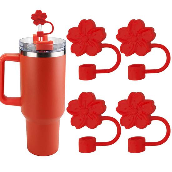 Силиконовая соломенная крышка, 10 мм, с цветочным узором, соломенные топперы, персиковый, безопасный, удобный для переноски