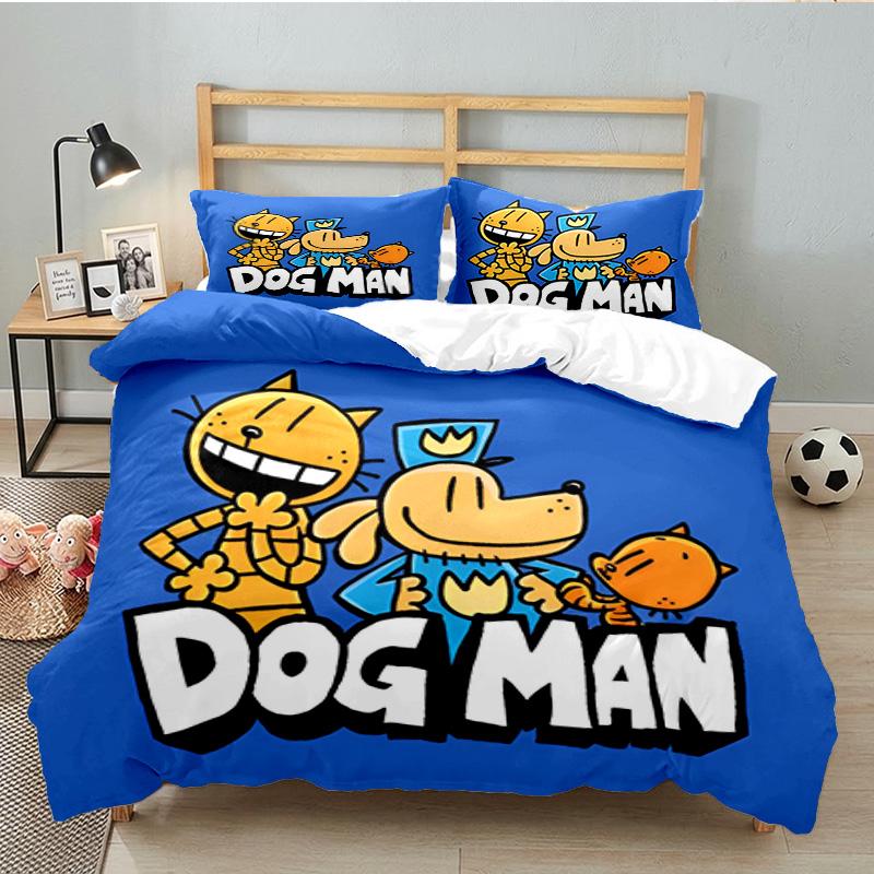 Dog Man And Friends Adventure 3PCS Bedding set,Ideal for 1pc Duvet Cover And 2pcs Pillowcases Perfect for Fan gift,Ideal for Bedroom, Dormitory