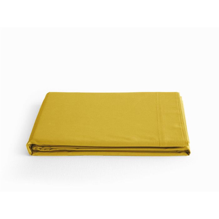 Flat Sheet In Pure Combed Cotton Percale, Long Fibres, 80 Threads/cm² Vent Du Sud - Mustard - 240 X 300 Cm for Double Bed