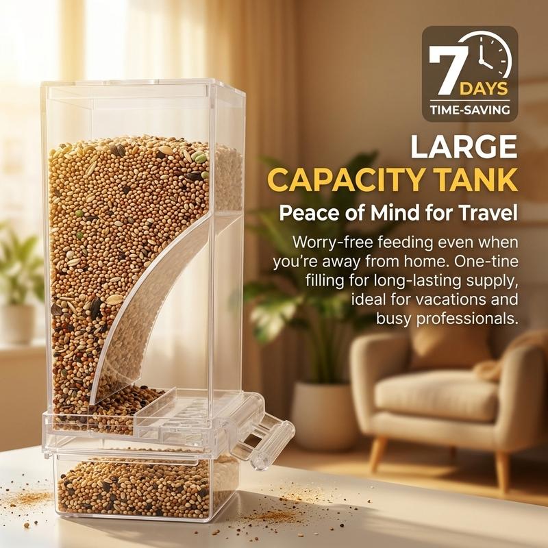 No Mess Automatic Bird Feeder Clear Acrylic Seed Dispenser Spill-Proof Parrot Feeder Cage Accessories for Budgies Parakeet Cockatiel Finch