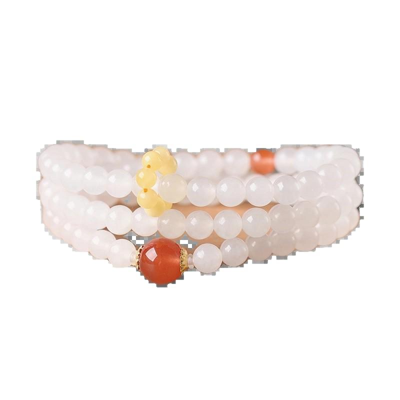 Синьцзянский Хэтяньский Бараний Жир Белый Нефрит Браслет-Ожерелье из Трех Круглых Бусин