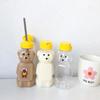 Lovely Cartoon Bear Straw Cup Water Bottle with Lid Leakproof Children Festival Gift 250ml Home Travel Couples