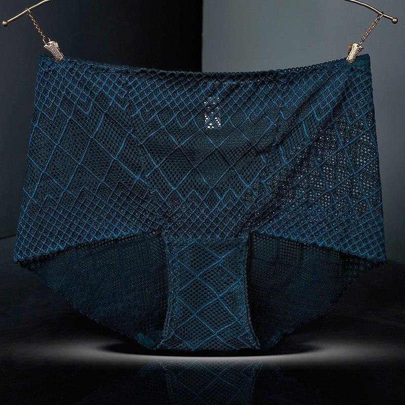 New Women Breathable Panties Sexy Lace Mesh Hollow Silk Knickers Bottom Cotton Health Briefs Quality Butt Lifter Pants Plus Size