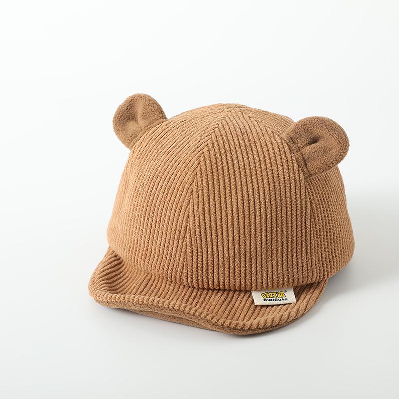 New Corduroy Baby Hat Solid Color Cute Bear Ear Adjustable Baseball Caps Newborn Toddler Boy Girl Sun Hats Winter Spring