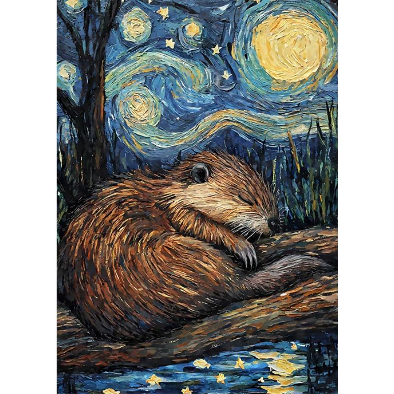 Звездная ночь Животные Кот Бобр Утконос Олень Ретро Милый Постер с Животными Холст Живопись Настенные Картины Домашний Декор Комнаты