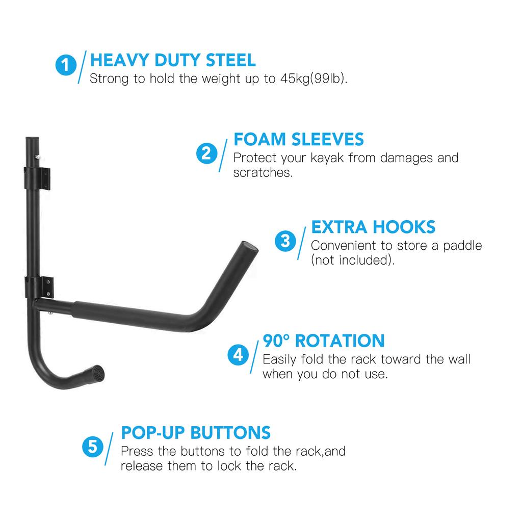 Wall Mount Kayak Paddle Storage Rack 90° Rotatable Kayak Hanger Folding Kayak Wall Mount Bracket