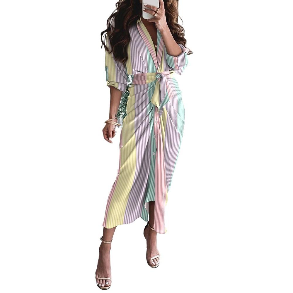 BITCED Женские летние платья с длинным рукавом и v-образным вырезом и пуговицами, длинные платья